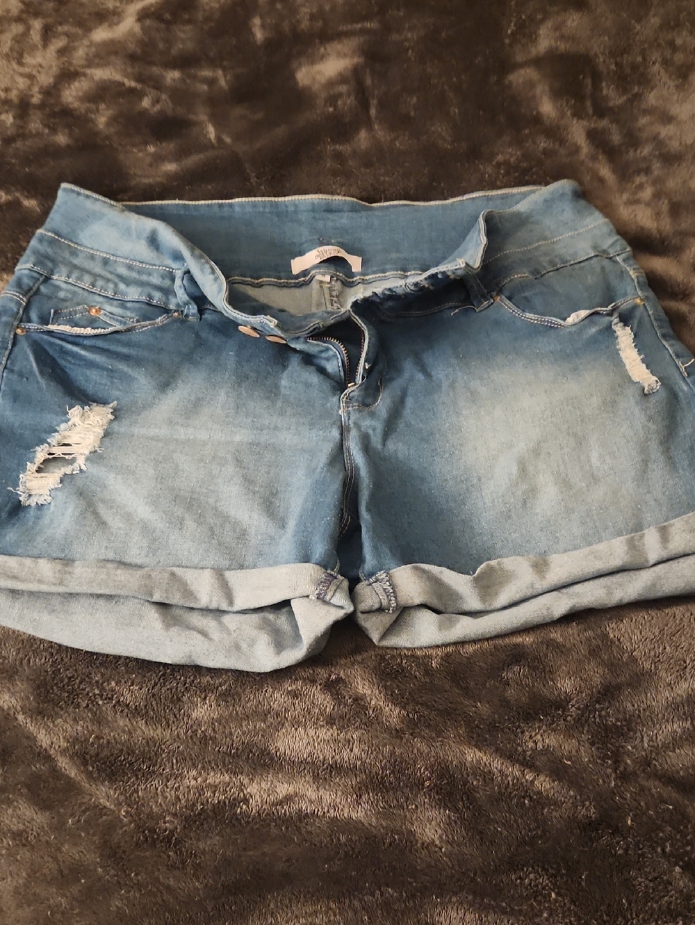 Classic Light Blue Distressed Denim Rolled-Hem Shorts